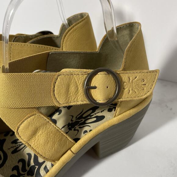 Fly London CRISSCROSS Peeptoe Sandal Size 10/41 Bumblebee Bronze Block Heel NEW - Picture 5 of 13